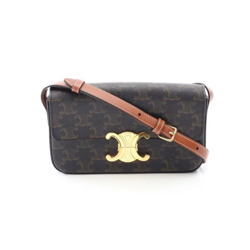 Celine Claude Triomphe Shoulder Bag Canvas Leather Brown